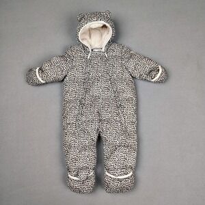 GAP Baby Leopard Print Puffer Snowsuit in Black & Cream